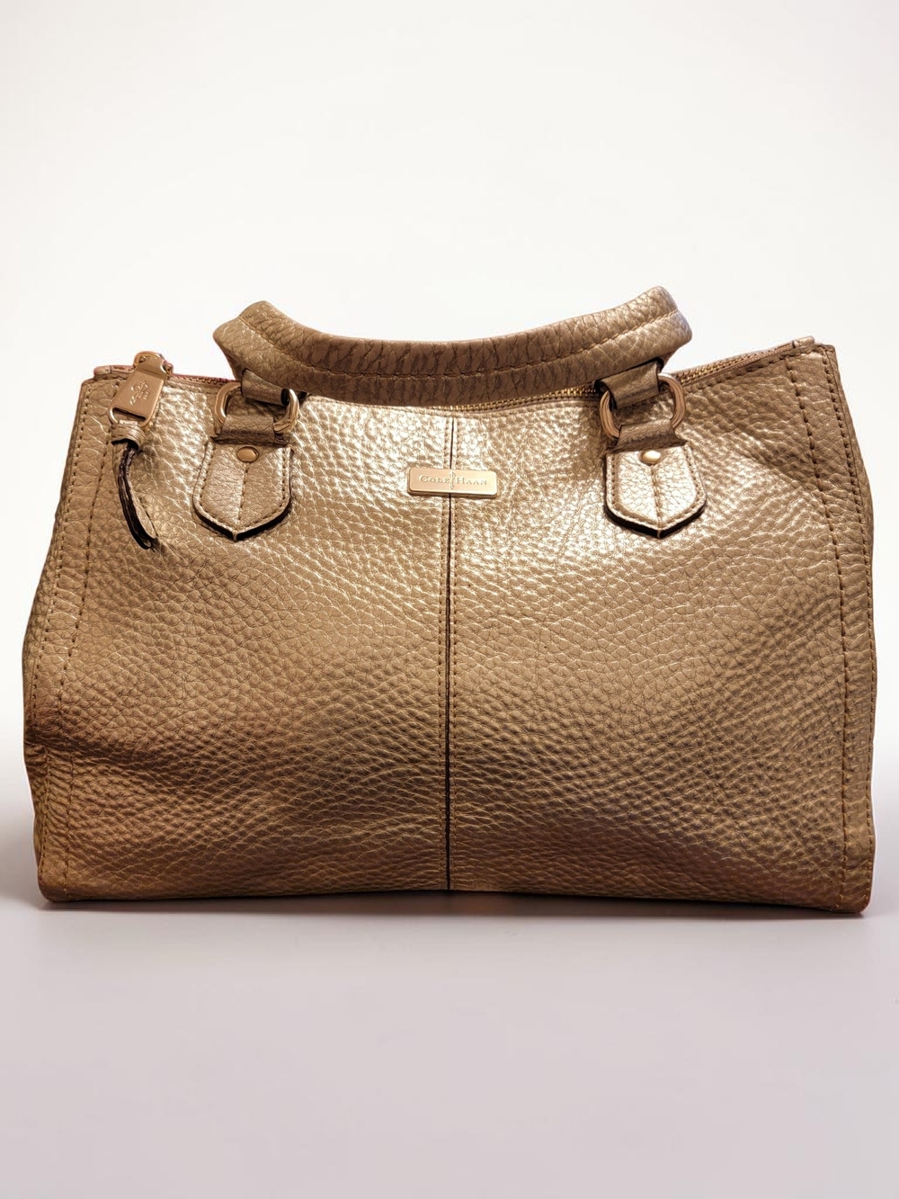 Cole Haan Metallic Gold Pebbled Leather Satchel